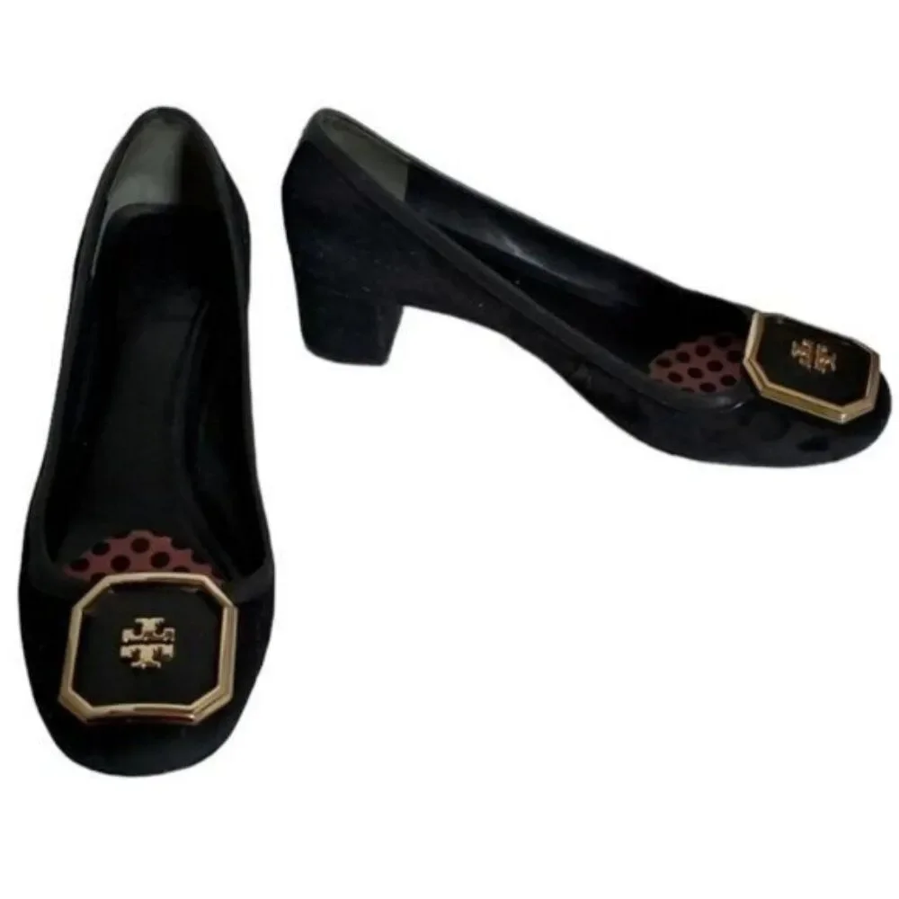 Tory Burch Pumps Heels Black Shoes Julian Suede Leather Women's Woman's Size 9½